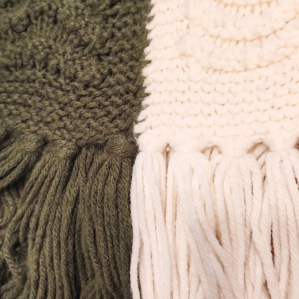 Afghan Crochet Green, Cream, Brown, Orange With Fringe. 60